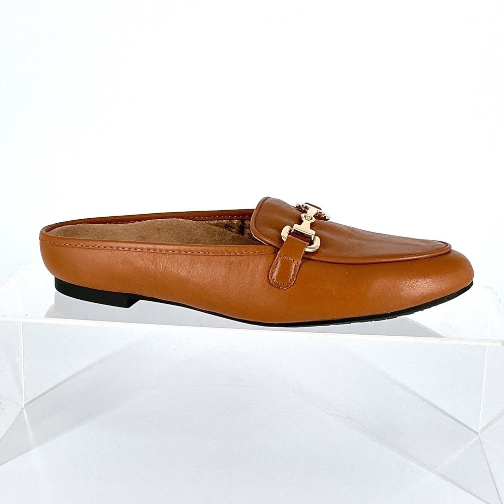 Vionic Size 6 Tan Leather Horsebit Mule Loafers Flat Shoes NEW Snug Adeline $120